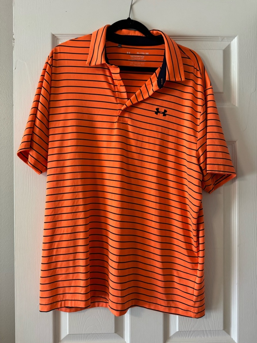Under Armour Men’s Bright Orange Polo with Black Stripes